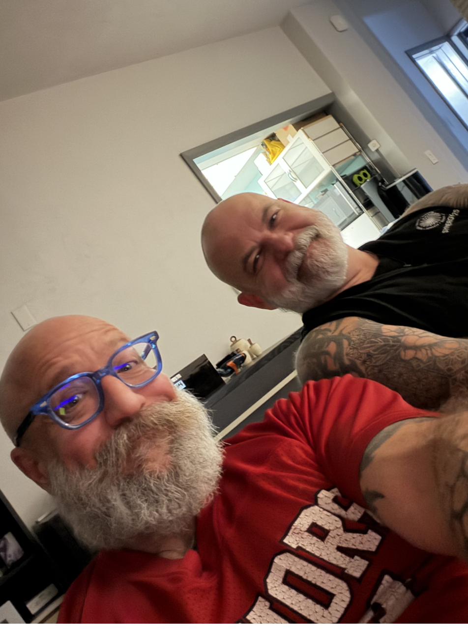 A casual selfie of Barclay Barrios and a friend at home.